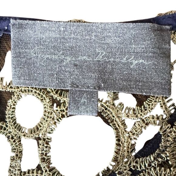 Anthropologie Sunday in Brooklyn Blouse Swing Navy Gold Large Flaw - Picture 4 of 5